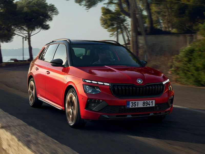 Red Skoda Kamiq Monte Carlo driving