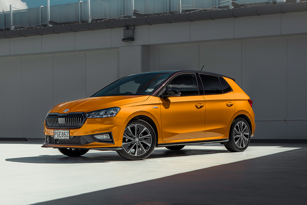 Orange Skoda Fabia Monte Carlo parked